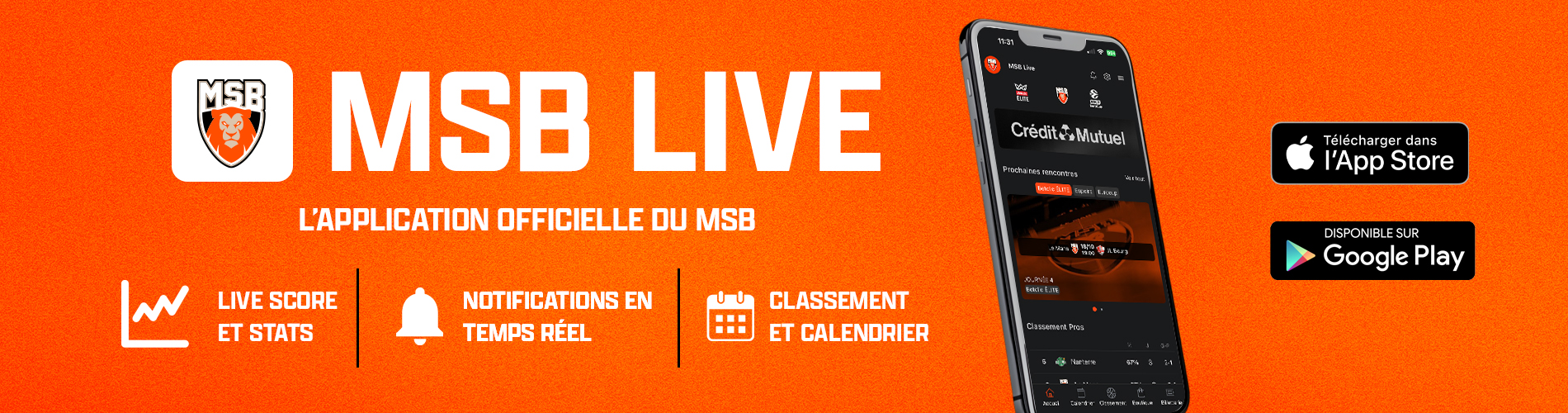 MSB Live : les stats live et les notifications en temps réel, l'appli officielle des fans du MSB. Télécharger l'app
