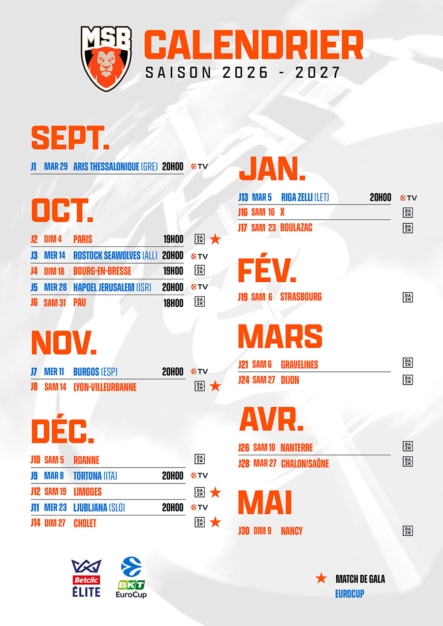 calendrier 26 27 saison avec horaire